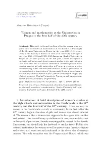 Women and Mathematics at the Universities in Prague in the First