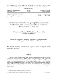 Development of Tools for Ecological Quality Assessment in Polish Marine Areas According to the Water Framework Directive