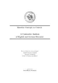Emotion Concepts in Context a Contrastive Analysis of English And