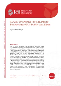 COVID-19 and the Foreign Policy Perceptions of US Public and Elites