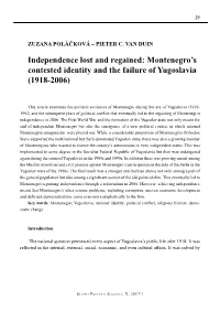 Montenegro's Contested Identity and the Failure of Yugoslavia