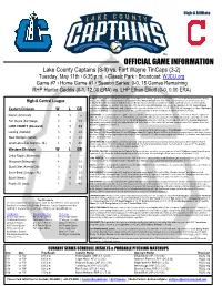 OFFICIAL GAME INFORMATION Lake County Captains (3-3) Vs