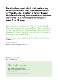 Plain English Summary the Families for Health RCT Health Technology Assessment 2017; Vol