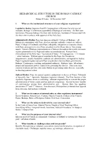 Summary of Hierarchical Structure in the Roman Catholic Church