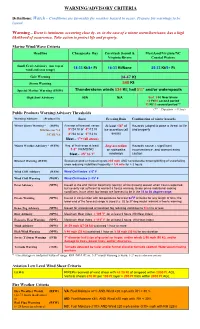 Warning/Advisory Criteria