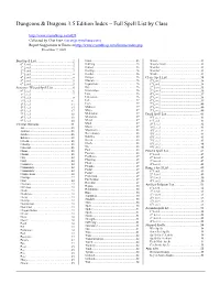 Dungeons & Dragons 3.5 Edition Index – Full Spell List by Class