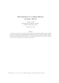 Introduction to Coding Theory Lecture Notes∗