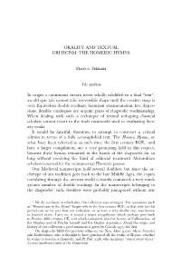 ORALITY and TEXTUAL CRITICISM: the HOMERIC HYMNS Franco