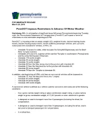 Penndot Imposes Restrictions in Advance of Winter Weather