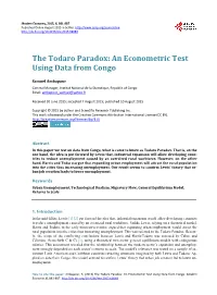 The Todaro Paradox: an Econometric Test Using Data from Congo