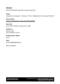 Contract, Tort Or Obligations in the South Pacific?