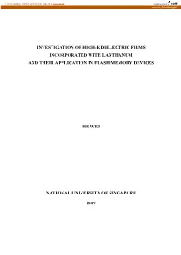 Investigation of High-К Dielectric Films Incorporated with Lanthanum and Their Application in Flash Memory Devices
