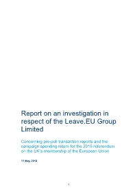 Report on an Investigation in Respect of the Leave.EU Group Limited