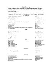 Social Gatherings Menu