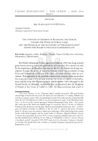 Articles the Attitude of Ruthenian Magnates