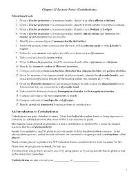 Chapter 11 Lecture Notes: Carbohydrates