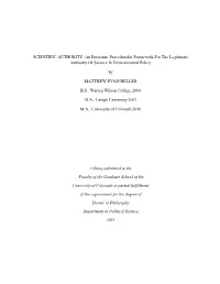 SCIENTIFIC AUTHORITY: an Epistemic Proceduralist Framework for the Legitimate Authority of Science in Environmental Policy