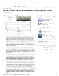 From Gene to Phene: Scientists Demonstrate Genetic Control of Phenotypic Variability