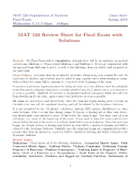 MAT 320 Review Sheet for Final Exam with Solutions