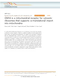 OM14 Is a Mitochondrial Receptor for Cytosolic Ribosomes That Supports Co-Translational Import Into Mitochondria