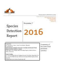 Species Detection Report 2016