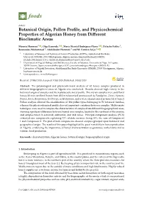 Botanical Origin, Pollen Profile, and Physicochemical Properties of Algerian Honey from Different Bioclimatic Areas