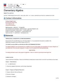 Elementary Algebra &gt; Syllabus