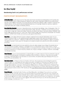 In the Hold Decolonising Cook in Art, Performance and Text PARTICIPANT BIOGRAPHIES