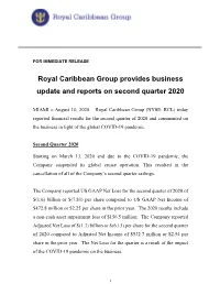 Royal Caribbean Group Provides Business Update and Reports on Second Quarter 2020