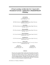 A Deep Learning Architecture for Conservative Dynamical Systems: Application to Rainfall-Runoff Modeling