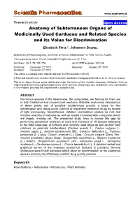 Anatomy of Subterranean Organs of Medicinally Used Cardueae and Related Species and Its Value for Discrimination