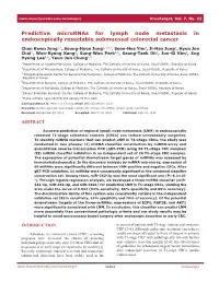 Predictive Micrornas for Lymph Node Metastasis in Endoscopically Resectable Submucosal Colorectal Cancer