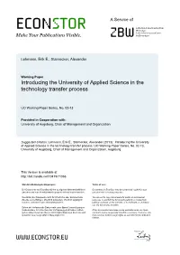 Introducing the University of Applied Science in the Technology Transfer Process