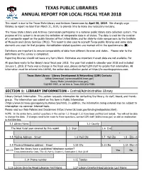Texas Public Libraries Annual Report for Local Fiscal Year 2018
