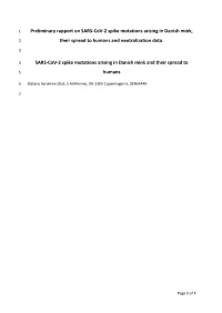 Preliminary Rapport on SARS-Cov-2 Spike Mutations Arising in Danish Mink