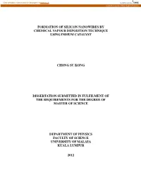 Formation of Silicon Nanowires by Chemical Vapour Deposition Technique Using Indium Catalyst
