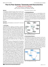 Peer-To-Peer Systems: Taxonomy and Characteristics 1B