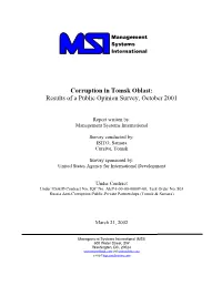 Corruption in Tomsk Oblast: Results of a Public Opinion Survey, October 2001