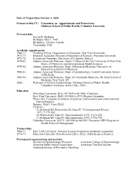 Date of Preparation October 1, 2020 Format of This CV: Committee On