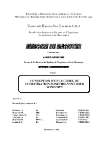 Université Hassiba Ben Bouali De Chlef CONCEPTION D'un