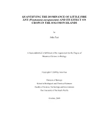 (Wasmannia Auropunctata) and ITS EFFECT on CROPS in the SOLOMON ISLANDS