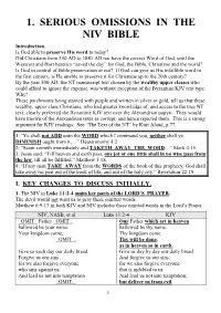 1. SERIOUS OMISSIONS in the NIV BIBLE Introduction