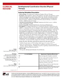 Developmental Coordination Disorder (Physical REVIEW Therapy)