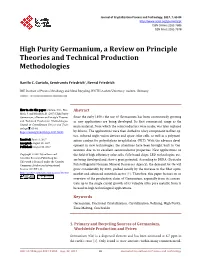 High Purity Germanium, a Review on Principle Theories and Technical Production Methodologies