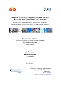 Ultra-Low Temperature Water-Gas Shift Reaction with Supported Ionic Liquid Phase (SILP) Catalysts