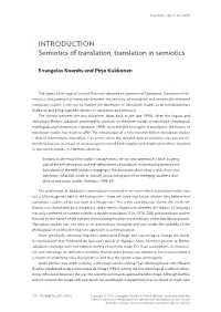 INTRODUCTION Semiotics of Translation, Translation in Semiotics
