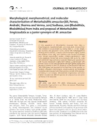 JOURNAL of NEMATOLOGY Morphological, Morphometrical, and Molecular Characterization of Metarhabditis Amsactae