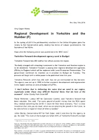 Regional Development in Yorkshire and the Humber (F)