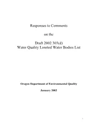 Response to Comments on the Draft 2002 303(D)