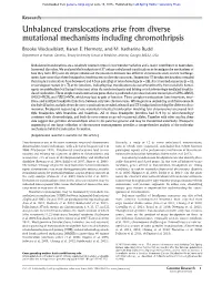 Unbalanced Translocations Arise from Diverse Mutational Mechanisms Including Chromothripsis